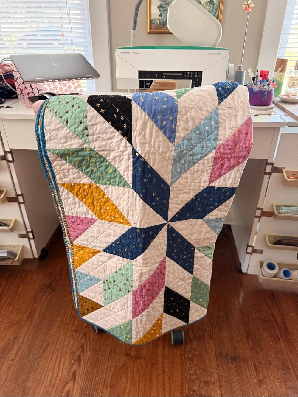 New Handmade Modern Baby Quilt - Ruby Star Society & Kona Cotton